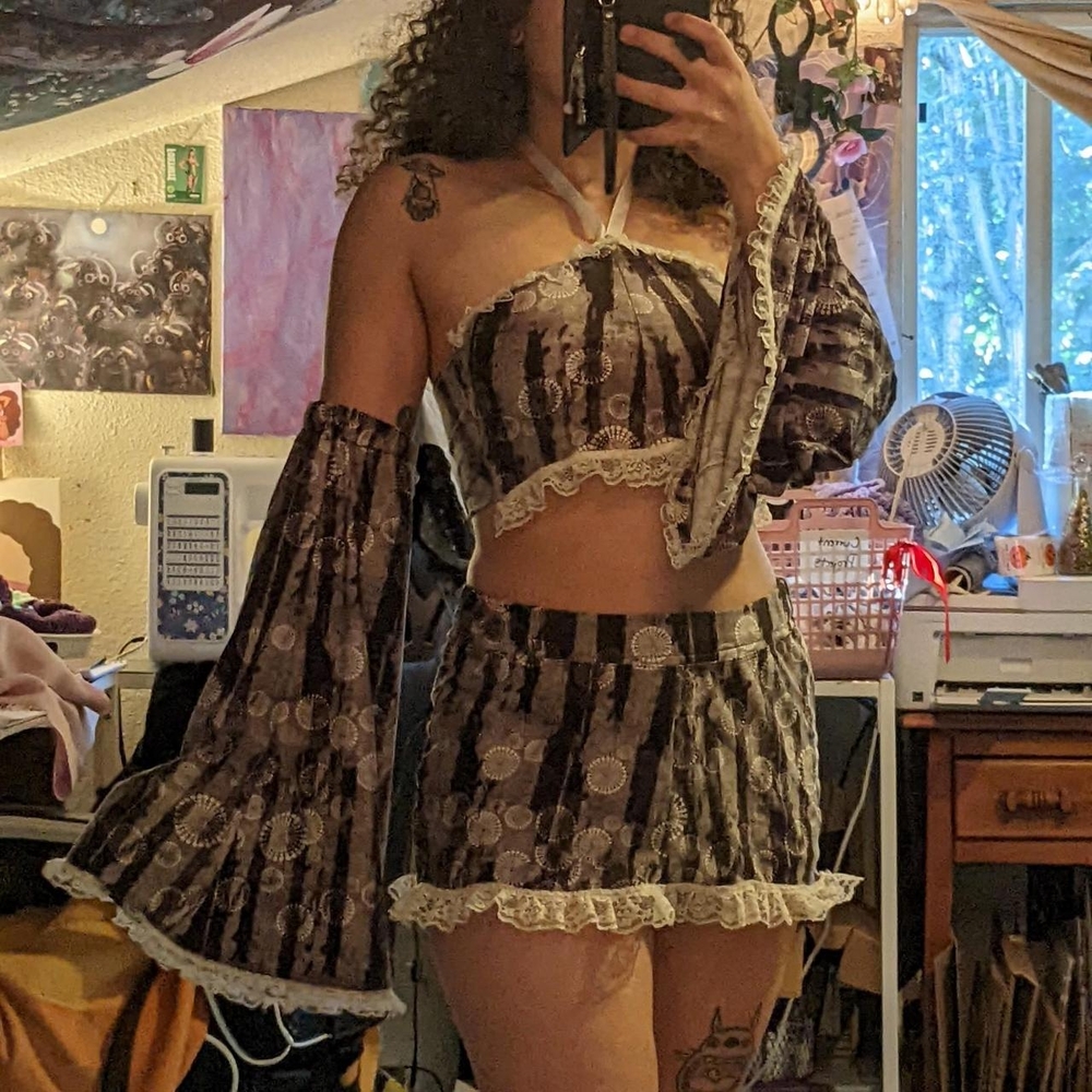 Festival Brown Two-Piece Skirt Set
